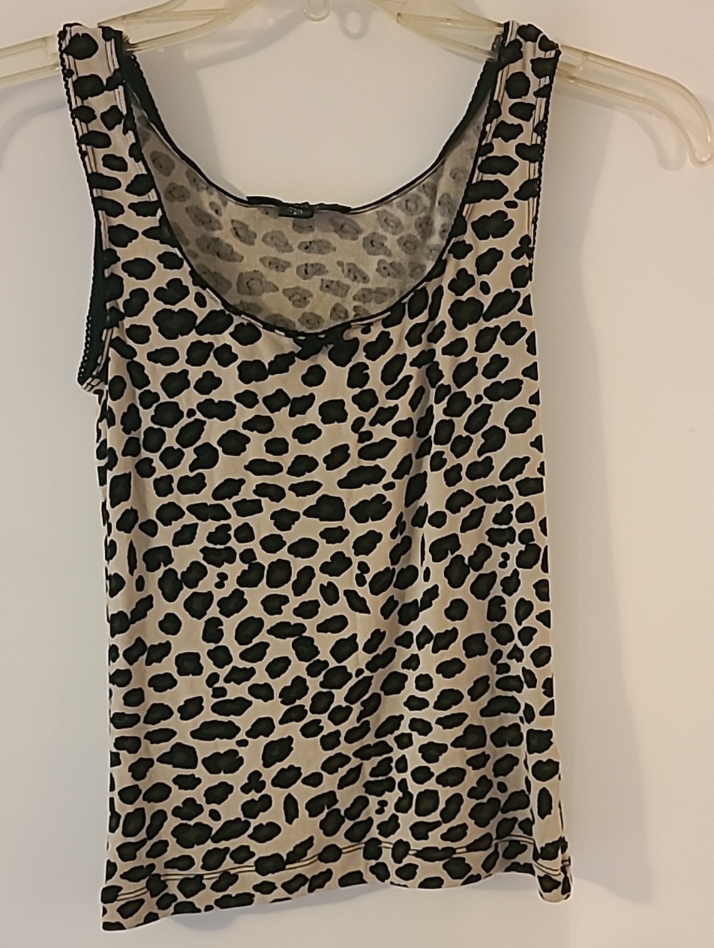 Y2K BCBG Black Brown Leopard Print Tank Top on Cream Bow Detail Mid Neckline